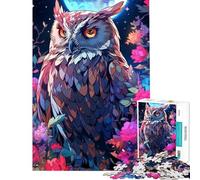 Puzzle da 1000 pezzi per adolescentigufo tra i fiori di notte sfida educativa decorazione da parete gioco rilassante adatto a persone dai 14 anni in su (38x26cm)
