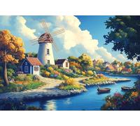 Puzzle da 1000 pezzi per adulti, 1000 pezzi, paesaggio per adulti, puzzle da 1000 pezzi, mulino a vento e città, per ragazzi e amanti dei puzzle (38 x 26 cm)
