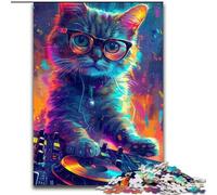 Puzzle da 1000 pezzi per adulti a forma di gatto DJ, in legno, regalo perfetto per genitori, amanti e amici - età 14+, dimensioni 50x75cm, ideale per compleanni, vacanze, Natale e Halloween