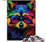 Puzzle da 1000 pezzi per adulti,a forma di procione,in stile pop art,in legno,regalo perfetto per genitori,amanti e amici - età 14+,dimensioni 50x75cm,ideale per compleanni,vacanze,Natale e Halloween