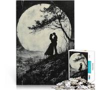Puzzle da 1000 pezzi per adulti Abbraccio romantico al chiaro di luna - Stile carbone Gioco impegnativo Adatto per la decorazione del desktop 38x26cm