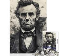 Puzzle da 1000 pezzi per adulti Abraham Lincoln con gatto Ritratto storico Giocattoli antistress Regalo per compleanni Giochi rilassanti Difficili da completare (Dimensioni 38x52cm)