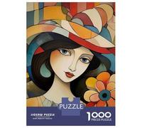 Puzzle Da 1000 Pezzi Per Adulti Abstract Woman with Hat And Flower Puzzle Rompicapo Gioco Di Logica Gara Di Velocità Manuale Ottimo Regalo Per I Giocatori 38x26cm/1000pcs