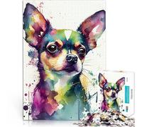 Puzzle da 1000 pezzi per adulti Acquerello Chihuahua Difficile da completare ma divertente e umoristico Lista dei desideri con Babbo Natale 75x50cm