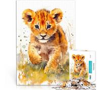 Puzzle da 1000 pezzi per adulti Acquerello di cucciolo di leone Gioco impegnativo e gioco in famiglia Adatto per la decorazione del desktop 38x26cm