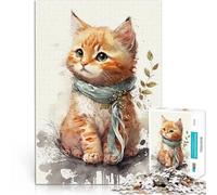 Puzzle da 1000 pezzi per adulti Acquerello di un simpatico gattino arancione Divertimento in famiglia Lista dei desideri con Babbo Natale 52x38cm