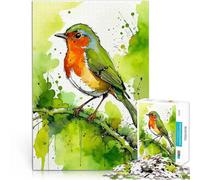 Puzzle da 1000 pezzi per adulti Acquerello Pettirosso su Ramo Per il divertimento in famiglia Migliorare l'amore tra le coppie 75x50cm