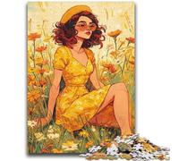 Puzzle da 1000 pezzi per adulti, adolescenti, ragazza tra i fiori di campo, giocattoli per l'intrattenimento estivo in famiglia, gioco educativo per compleanni e Natale, per età 14+, 26x38cm