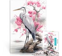 Puzzle da 1000 pezzi per adulti Airone dei fiori di ciliegio Per il divertimento in famiglia Decorazione murale Regali unici per compleanno e Natale 50x70cm
