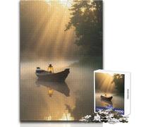Puzzle da 1000 pezzi per adulti Alba dorata Foresta nebbiosa Lago Divertimento e tranquillità Tempo libero Giocattolo di precisione esatto Dimensioni 38x26cm