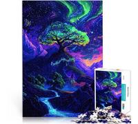 Puzzle da 1000 pezzi per adulti Albero al neon nelle montagne Allena il tuo cervello e le tue mani Lista dei desideri con Babbo Natale 75x50cm