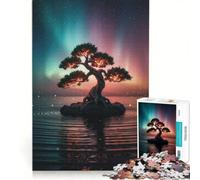 Puzzle da 1000 pezzi per adulti: albero bonsai luminoso sotto l'aurora boreale, gioco impossibile, impegnativo da completare, ideale come regalo 50x75cm