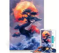 Puzzle da 1000 pezzi per adulti albero bonsai,luna e onde dell'oceano Decorazione a incastro,gioco cognitivo divertente,gioco di pace,attività per compleanno 38x26cm