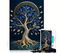 Puzzle da 1000 pezzi per adulti,Albero della Vita blu e oro,gioco di squadra,gioco di risoluzione dei problemi,divertimento rilassante,decorazione natalizia 50x75cm