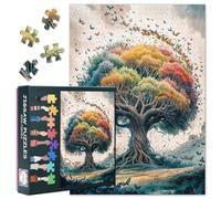 Puzzle da 1000 pezzi per adulti - Albero della vita circondato da farfalle, vivace paesaggio ad acquerello, sofisticato puzzle da 1000 pezzi, 70 x 50 cm
