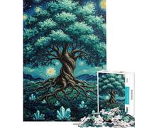 Puzzle da 1000 pezzi per adulti Albero nella notte stellata con cristalli gioco educativo decorazione da parete regalo di compleanno (dimensioni 38x52cm)