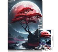 Puzzle da 1000 pezzi per adulti Albero rosso sotto una luna gigante Rilassante e tranquillo Divertimento al chiuso Gioco da taglio preciso Dimensioni 50x75cm