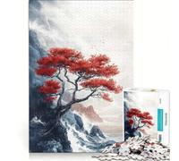 Puzzle da 1000 pezzi per adulti albero rosso sulla scogliera gioco fai-da-te migliora la memoria compleanno e Natale 38x52cm