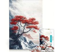 Puzzle da 1000 pezzi per adulti albero rosso sulla scogliera gioco interattivo decorazione da parete adatto per la decorazione della scrivania 50x75cm