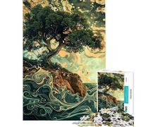 Puzzle da 1000 pezzi per adulti albero su una scogliera con onde vorticose Gioco rilassante per adulti decorazione perfetta regalo di compleanno (dimensioni 38x26cm)