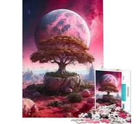 Puzzle da 1000 pezzi per adulti albero sul pianeta rosa giocattolo fai da te analisi e logica ottimo regalo per gli appassionati di videogiochi (dimensioni 38x26cm)