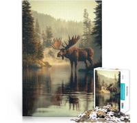 Puzzle da 1000 pezzi per adulti Alce nella foresta nebbiosa Per il divertimento in famiglia Decorazioni e regali unici per la casa 52x38cm