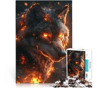 Puzzle da 1000 pezzi per adulti “Alpha Wolf in fiamme” Fatto di legno,per età pari o superiore a 14 anni giochi divertenti per famiglie con poster e foglio del quiz abbinati。misurare:50x75cm