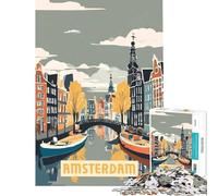 Puzzle da 1000 pezzi per adulti Amsterdam giochi rilassanti giocattoli educativi opere d'arte regalo vacanza in città per passare il tempo (dimensioni 38x26cm)