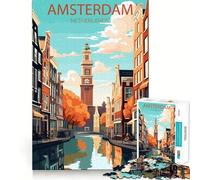Puzzle da 1000 pezzi per adulti,Amsterdam,Paesi Bassi,decorazione con taglio preciso,gioco di logica cognitiva,gioco libero,regalo di compleanno,arte (38x26cm)