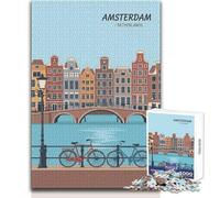 Puzzle da 1000 pezzi per adulti Amsterdam, Paesi Bassi, paesaggio urbano, poster di viaggio, gioco educativo per famiglie, taglio di precisione, regalo per compleanni, dimensioni 38x26cm