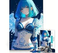Puzzle da 1000 pezzi per adulti,angelo dai capelli blu con tatuaggi,ragazza anime,gioco,decorazione,divertimento cognitivo,gioco di pace,attività di compleanno 50x75cm