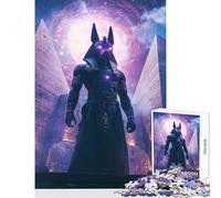 Puzzle da 1000 pezzi per adulti Anubi Dio egizio Decorazione per la casa Giocattoli Regalo di compleanno per gioco educativo con poster abbinato e foglio di quiz Dimensioni 38x52cm