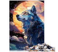 Puzzle da 1000 pezzi per adulti Art Wolf giocattolo educativo per alleviare lo stress con poster coordinato e foglio quiz 26 x 38 cm