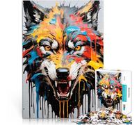 Puzzle da 1000 pezzi per adulti arte del lupo che cola vernice Allena il tuo cervello e le tue mani Adatto per la decorazione del desktop 38x26cm