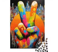Puzzle da 1000 Pezzi per Adulti Arte del Simbolo della Pace Colorato: Mano Colorata del Segno della Pace Impossibile Difficile Complesso ed Educativo Antistress 38x26cm/1000 pezzi