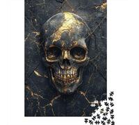 Puzzle da 1000 Pezzi per Adulti Arte del Teschio d'Oro: Teschio d'Oro Metallico Impossibile Difficile Complesso ed Educativo Antistress 52x38cm/1000 pezzi