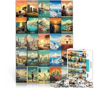 Puzzle da 1000 pezzi per adulti arte dell'unione di poster di viaggio Fatto di legno da 14 anni in su Interazione genitore-figlio Regali interessanti per ridurre lo stress misurare：50x75cm