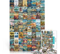 Puzzle da 1000 pezzi per adulti arte dell'unione di poster di viaggio Sfida difficile Decorazione murale Regali unici per compleanno e Natale 38x26cm
