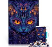 Puzzle da 1000 pezzi per adulti Arte mandala di gatto psicodelico Fatto di legno，per 14+ Assemblaggio del modello Come regalo per tutta la famiglia e gli amici。misurare：50x75cm/19.68x29.52pollice