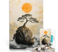 Puzzle da 1000 pezzi per adulti Arte tradizionale giapponese del bonsai solitario su una scogliera Sfida difficile grande regalo 38x26cm