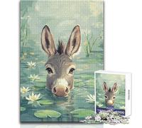 Puzzle da 1000 pezzi per adulti Asino in acqua con ninfee Rilassante e tranquillo Divertimento al chiuso Gioco da taglio preciso Dimensioni giocattolo 38x26cm