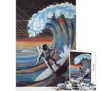 Puzzle da 1000 pezzi per adulti: astronauta che fa surf su un'onda cosmica gioco rompicapo decorazione da parete per la casa giocattolo per rafforzare l'amore tra le coppie (38x26cm)