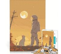 Puzzle da 1000 pezzi per adulti: Astronauta che guarda il suo gatto, gioco divertente, stimolante da completare, per rafforzare l'amore tra le coppie 38x26cm