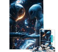 Puzzle da 1000 pezzi per adulti astronauta e alieno che si stringono la mano difficile e stimolante gioco pratico adatto a persone dai 14 anni in su (38x26cm)