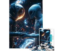 Puzzle da 1000 pezzi per adulti: Astronauta e alieno si stringono la mano Sfida educativa donne Gioco interattivo per maggiori di 14 anni (38x52cm)