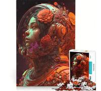 Puzzle da 1000 pezzi per adulti, astronauta floreale rosso sangue, gioco rompicapo, divertente antistress, per rafforzare l'amore tra le coppie 38x52cm