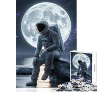Puzzle da 1000 pezzi per adulti astronauta su una roccia con luna decorazione per la casa giocattoli regali per donne e uomini gioco impossibile con poster abbinato e foglio di quiz dimensioni 50x75cm