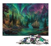 Puzzle da 1000 pezzi per adulti Aurora Boreale Avventura in barca a vela Puzzle quadrati in legno Decorazione per la casa 1000 pezzi (75x50 cm)