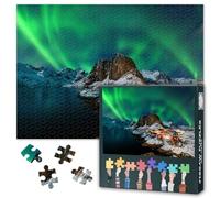 Puzzle da 1000 pezzi, per adulti, Aurora Borealis su Hamnoy Norvegia, motivo fenomeno naturale di alta qualità, 70 x 50 cm