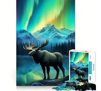 Puzzle da 1000 pezzi per adulti,Aurora,Cervo,Settentrionale,Gioco di risoluzione dei problemi,Divertimento rilassante,Decorazione natalizia 50x75cm